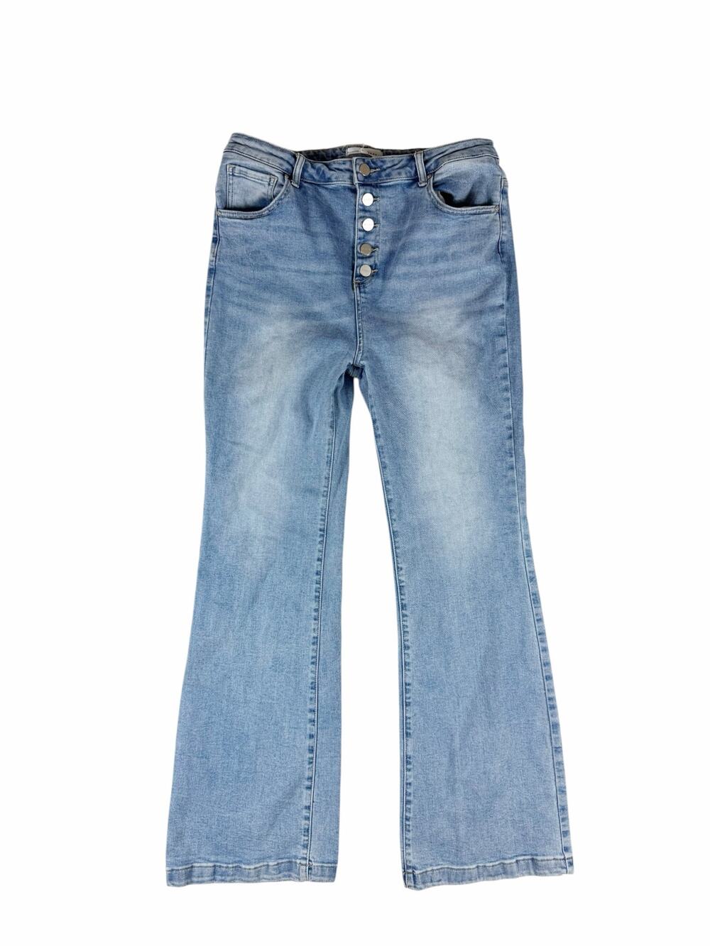 Risen Los Angeles Button Fly Flare Wide Leg Jeans 1XL Light Wash Stretch Denim